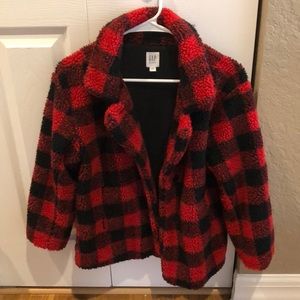 Gap Kids Buffalo Plaid Fleece Jacket Girls Size L (10)